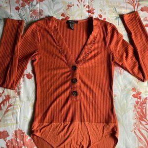 Forever 21 Orange Buttoned Body Suit